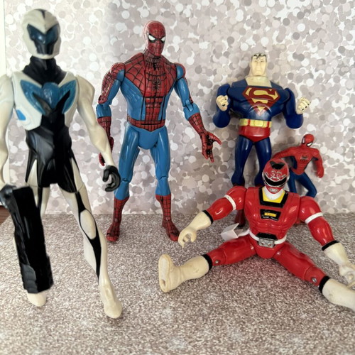Set of 5 Action Figures Spiderman Superman Power Rangers Max Steel like new