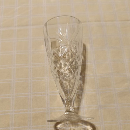 Mid-century crystal champagne glasses used, set of 10