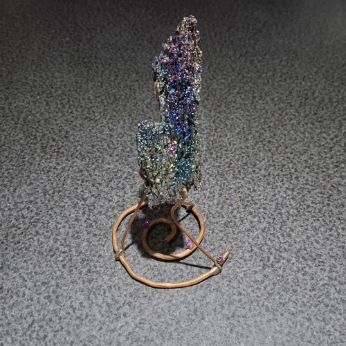 Iridescent Carborundum Crystal 11cm with Handmade Copper Base like new