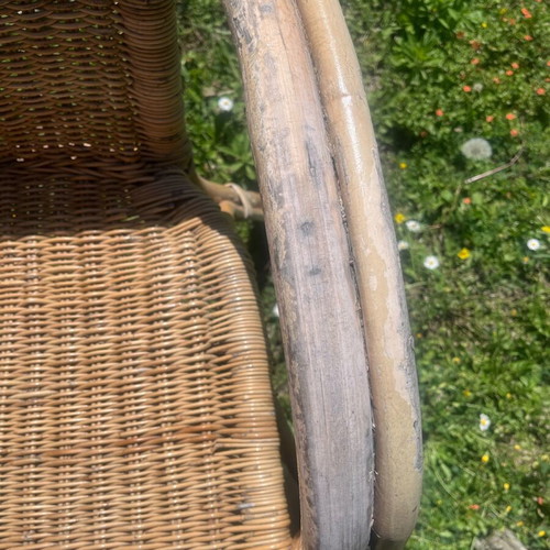 Bamboo table with glass and used armchair set