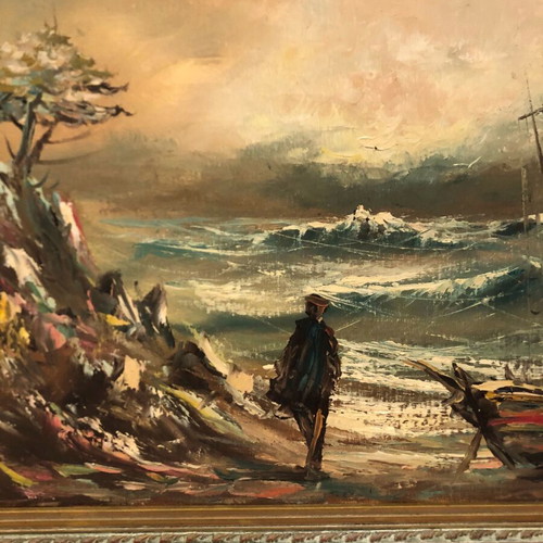 G. Pefanis painting with ornate frame, used, 80x140cm