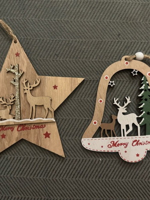 Christmas ornaments set new, wooden, 2 large pieces
