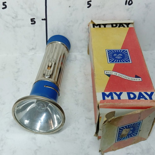 My Day Vintage Tin Flashlight New in Box from Czechoslovakia