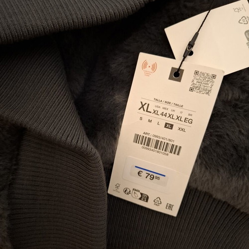 Zara double face jacket XL, synthetic leather and fur, grey