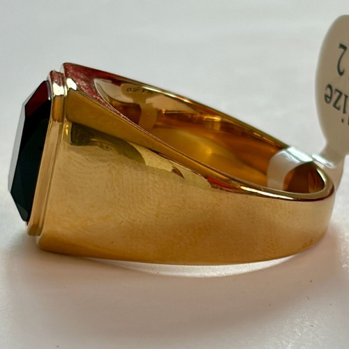 Gold Signet Ring with Black Stone, Brand New, 316L Stainless Steel US 12