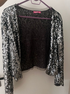 Pink Woman sequin jacket silver like new, size M