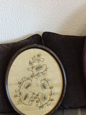 Embroidered textile painting with gold thread used, silk fabric