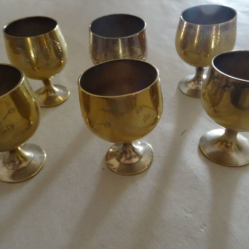 Liqueur glasses vintage silver plated set of 6 used