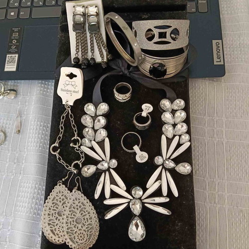 Set of 10 accessories: bracelets, rings, necklace, earrings