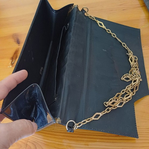 Clutch bag black patent leather with gold chain like new