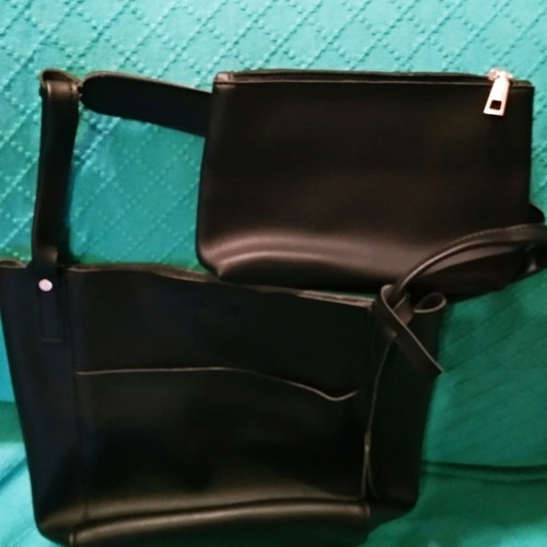 Black shoulder bag new with front pocket and zipper