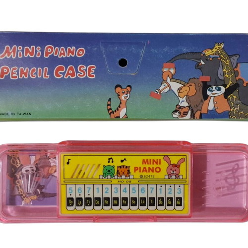 Vintage school pencil case with mini piano from the 80s new with box