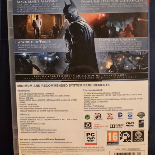 Batman Arkham Asylum, Arkham City and Arkham Origins PC like new