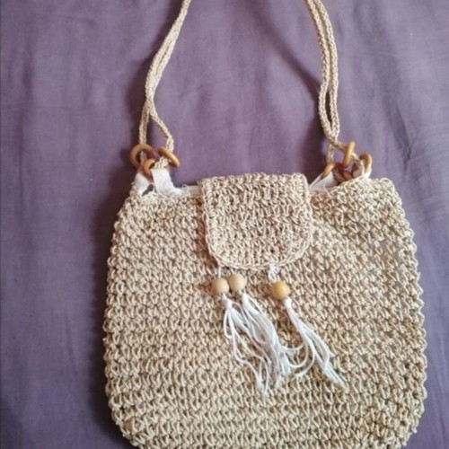 Handmade Straw Shoulder Bag like new, beige, crossbody