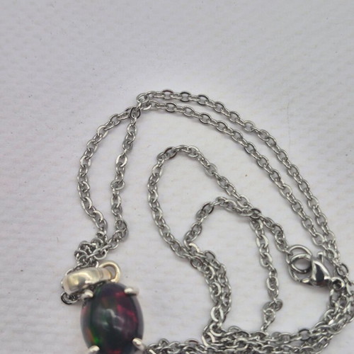 Black Fire Opal Australian Sterling Silver Necklace new