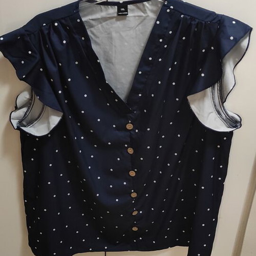 Shein blouse XL white polka dots on blue like new