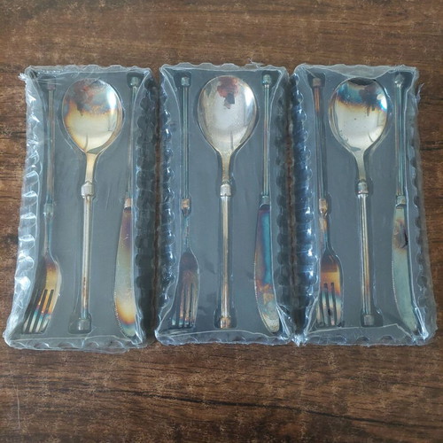 Silver-plated old cutlery sets closed in boxes, 3 sets new