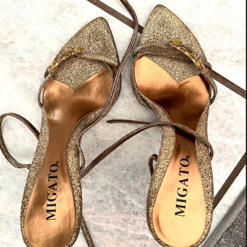 Migato bronze elegant sandals size 38 like new with golden rhinestones