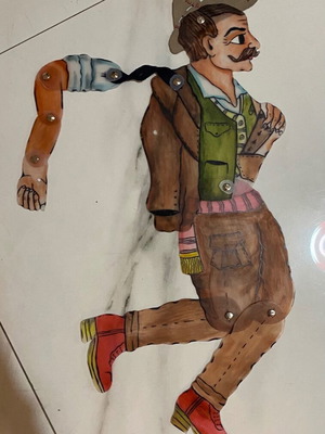 "Stavrakas" mixed carved handmade professional Karagiozis figure