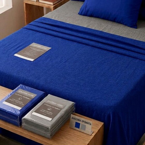 Premium bed sheet set 100% cotton, navy blue and grey