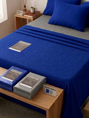 Premium bed sheet set 100% cotton, navy blue and grey