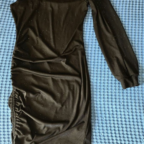 One-shoulder black dress with rhinestones, size S/M