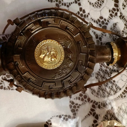 Glass liqueur bottle used, vintage, souvenir from Corfu