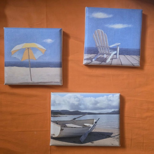 Set of 3 small paintings with sea theme like new