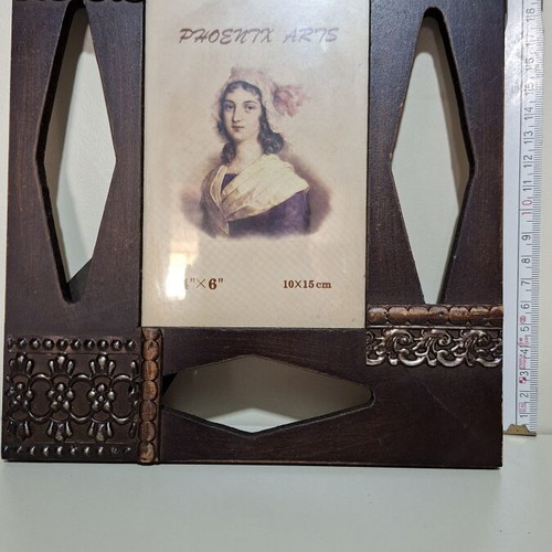 Wooden photo frame with metal details like new, ornate classic