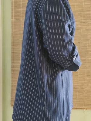 Pink Woman jacket used, dark blue with thin stripe, no buttons