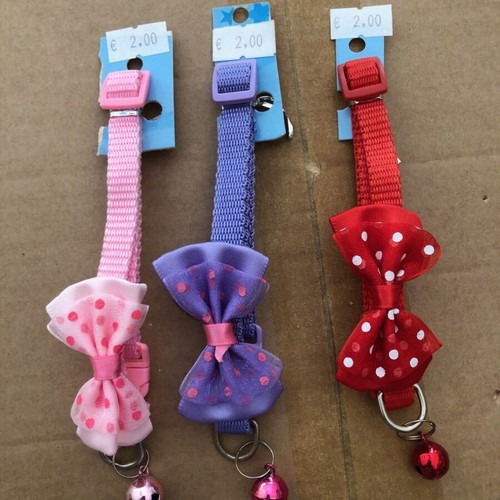 Adjustable pet collar with bow and bell 10mm x 20-30cm new, various colors