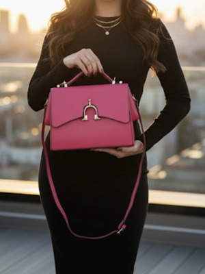 Women's handheld bag like new, pink with black mark