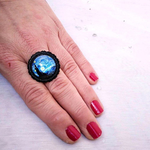 Starry Night Cabochon Ring Vincent Van Gogh new stainless steel