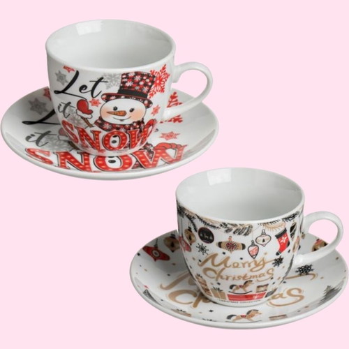 Set of 2 Christmas cups with saucers new 200 ml