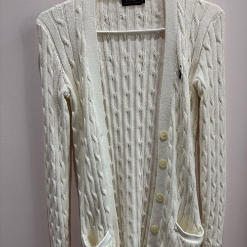 Ralph Lauren white long ribbed cardigan like new, size small