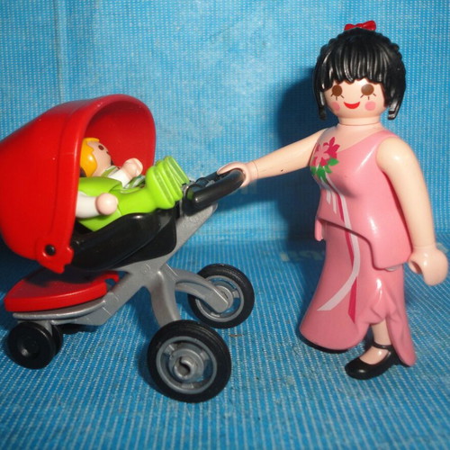 Playmobil mother with twins in stroller