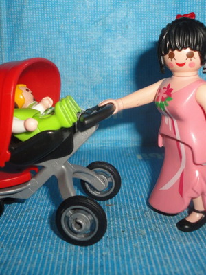 Playmobil mother with twins in stroller