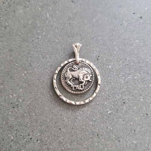 Metal pendant with Taurus zodiac sign new, silver color