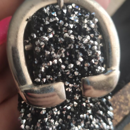 Wide fit black sandals size 41 with rhinestones, adjustable