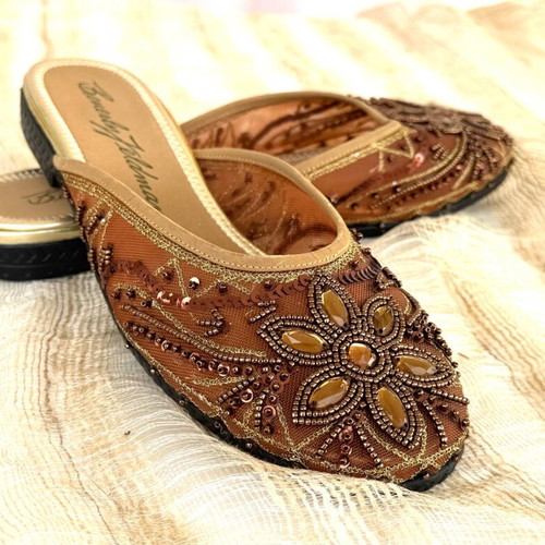Beverly Feldman mules new, embroidered with sequins and beads