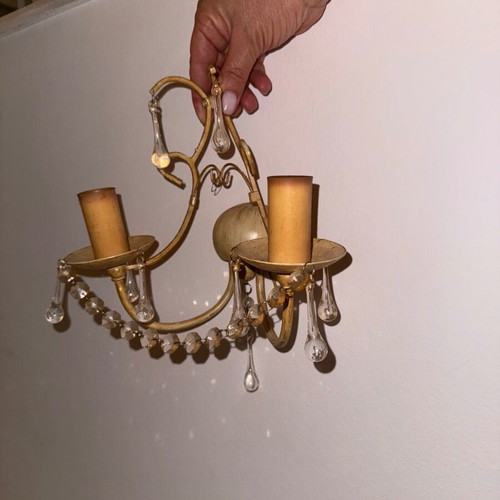 Laura Ashley beige wall lights set with crystal decorations, 2 pieces