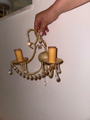 Laura Ashley beige wall lights set with crystal decorations, 2 pieces