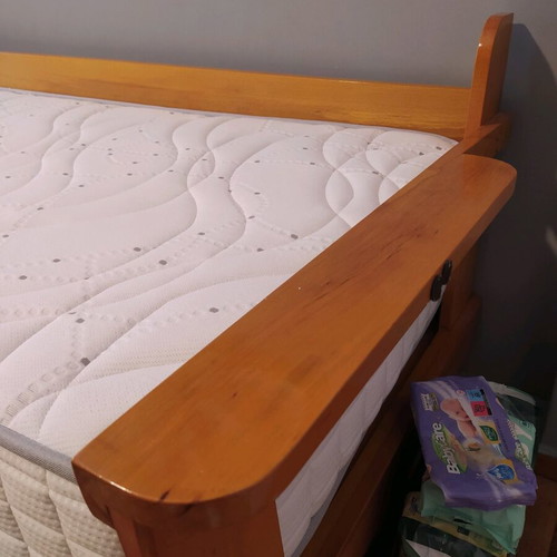 Wooden sofa bed with storage and new Mediastrom mattress used