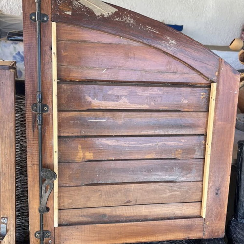 Wooden window shutters set of 3 with new screens, like new, brown