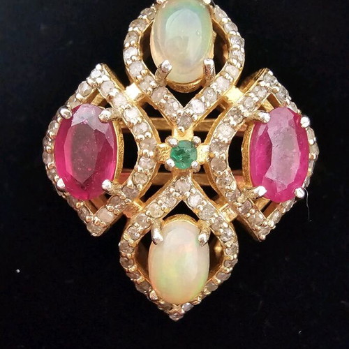 Ring used silver 925 with authentic natural precious stones