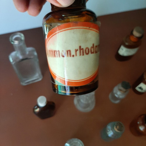 Set of 15 vintage pharmacy glass bottles