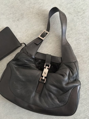 Gucci Jackie vintage black medium shoulder bag with fur lining
