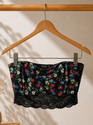 Bershka Floral Lace Back Top Large New Multicolor