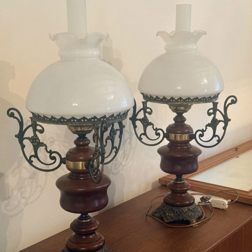 Vintage lighting set of 9 pieces from solid wood and brass like new