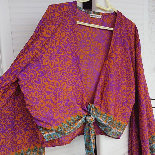 Silk shirt, orange and purple, one size